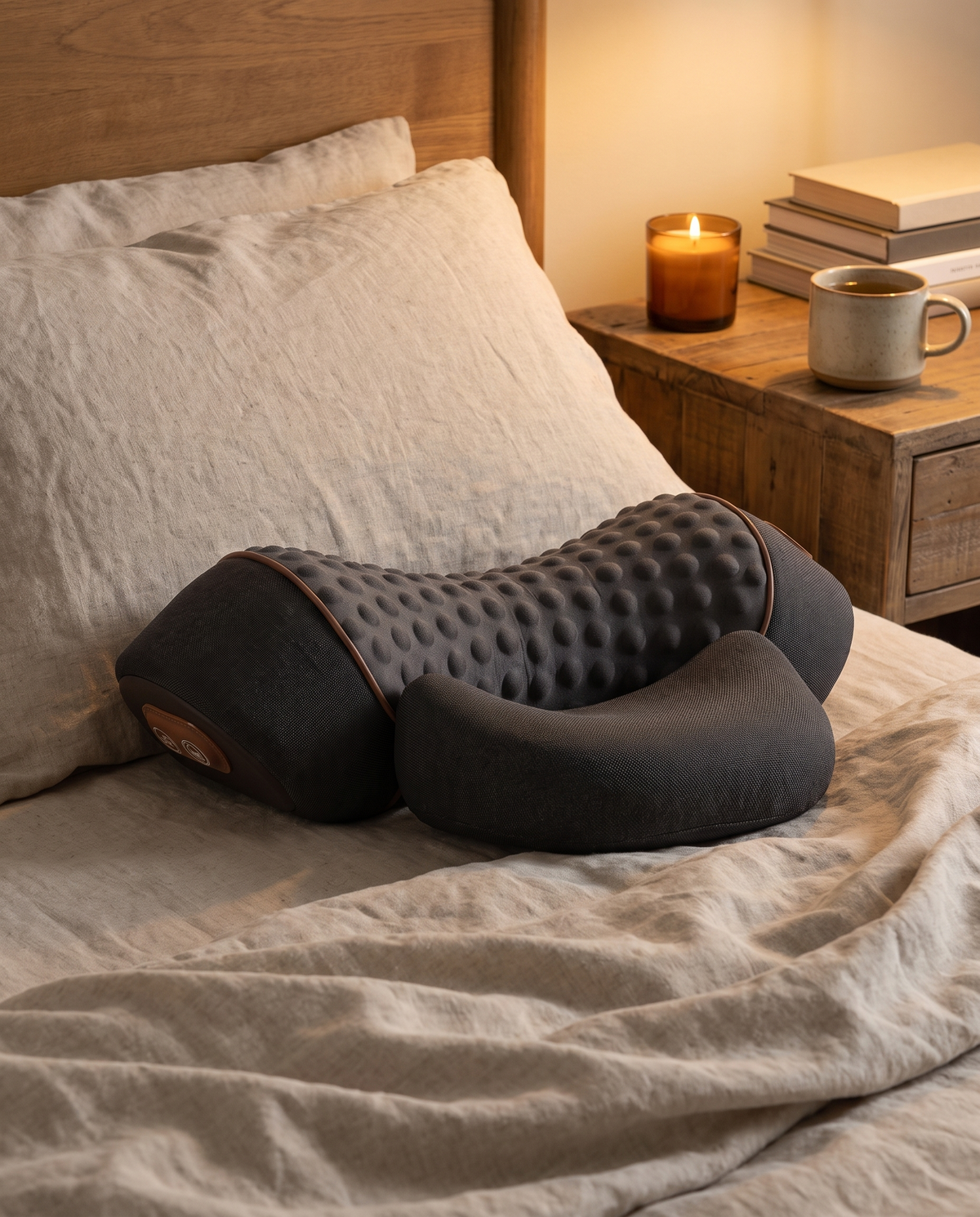 ArchRest with tea and a candle on a bedside table